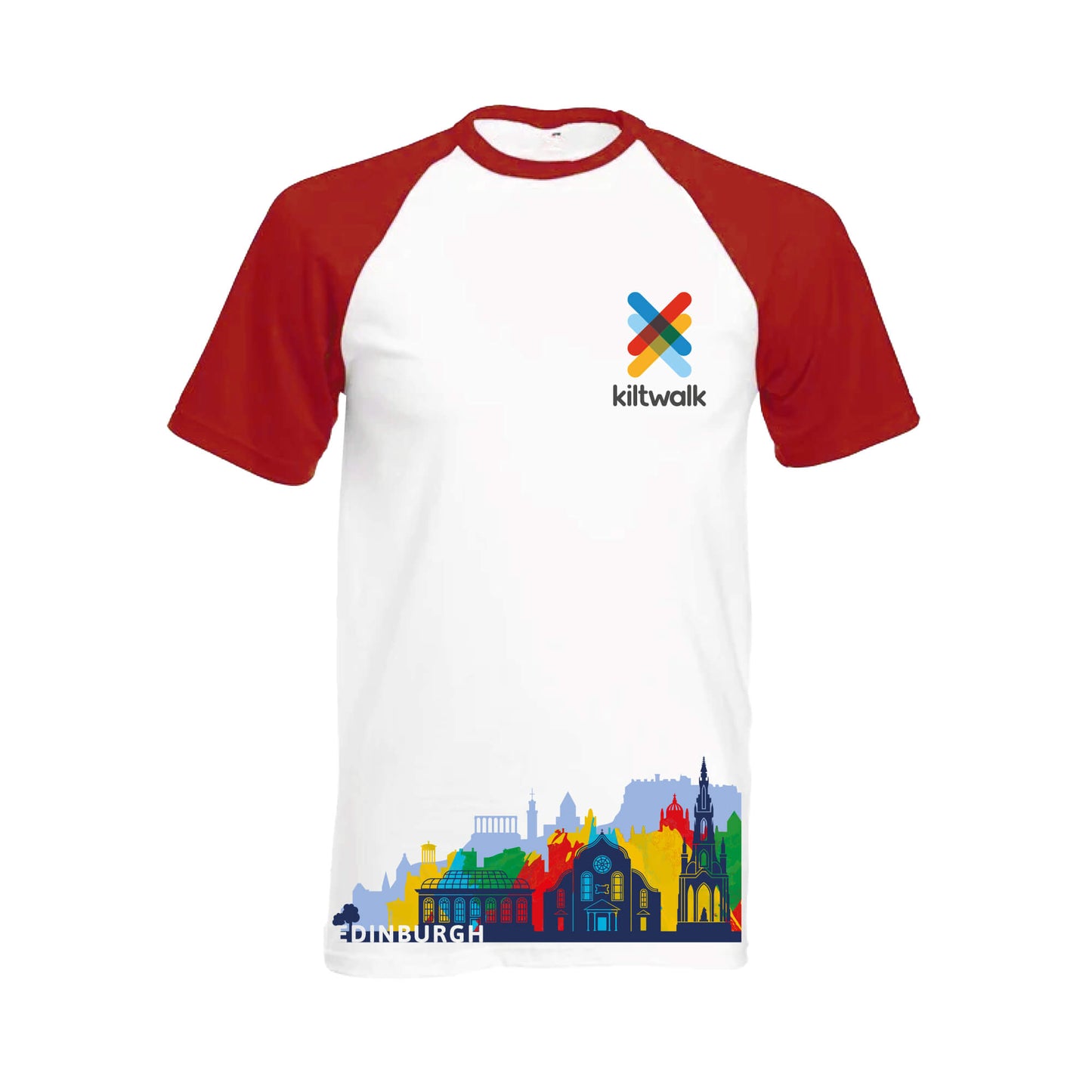 Edinburgh Cityscape Baseball T-Shirt | White/Red | The Kiltwalk