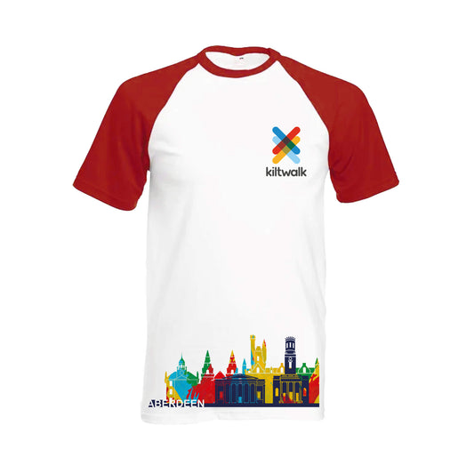 Aberdeen Cityscape Baseball T-Shirt - White/Red - The Kiltwalk