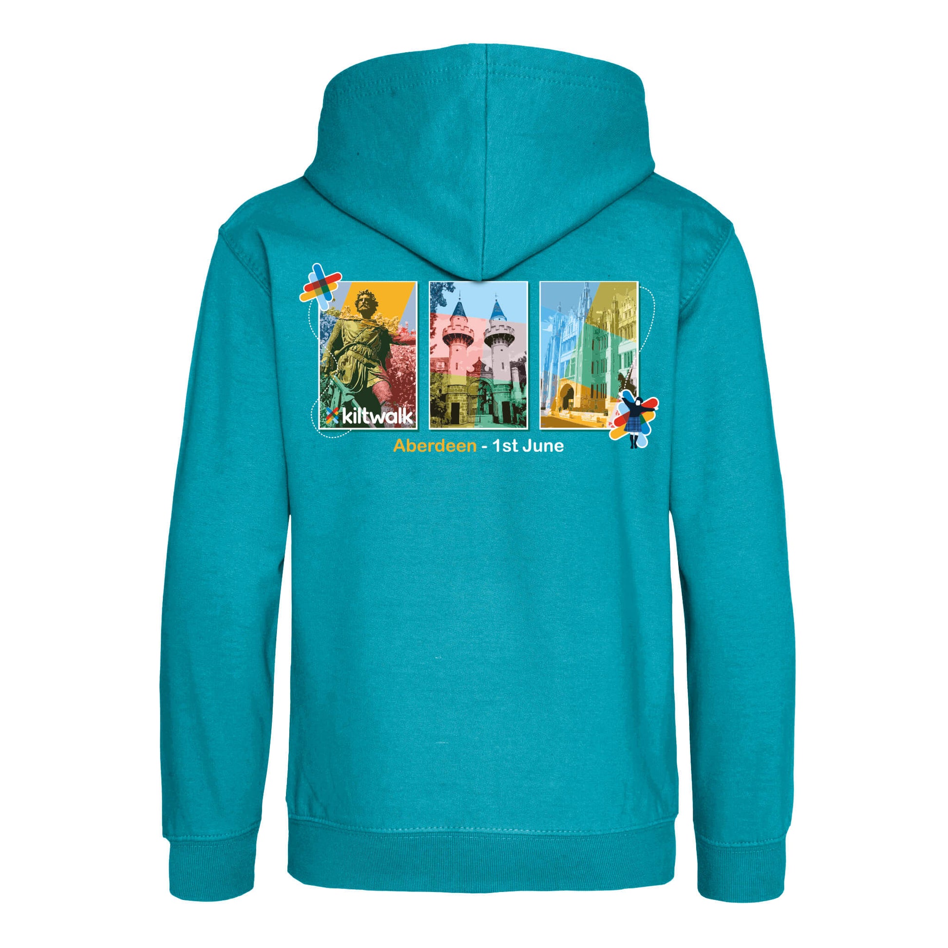 Aberdeen Landmarks Hoodie | Lagoon Blue | Back | The Kiltwalk