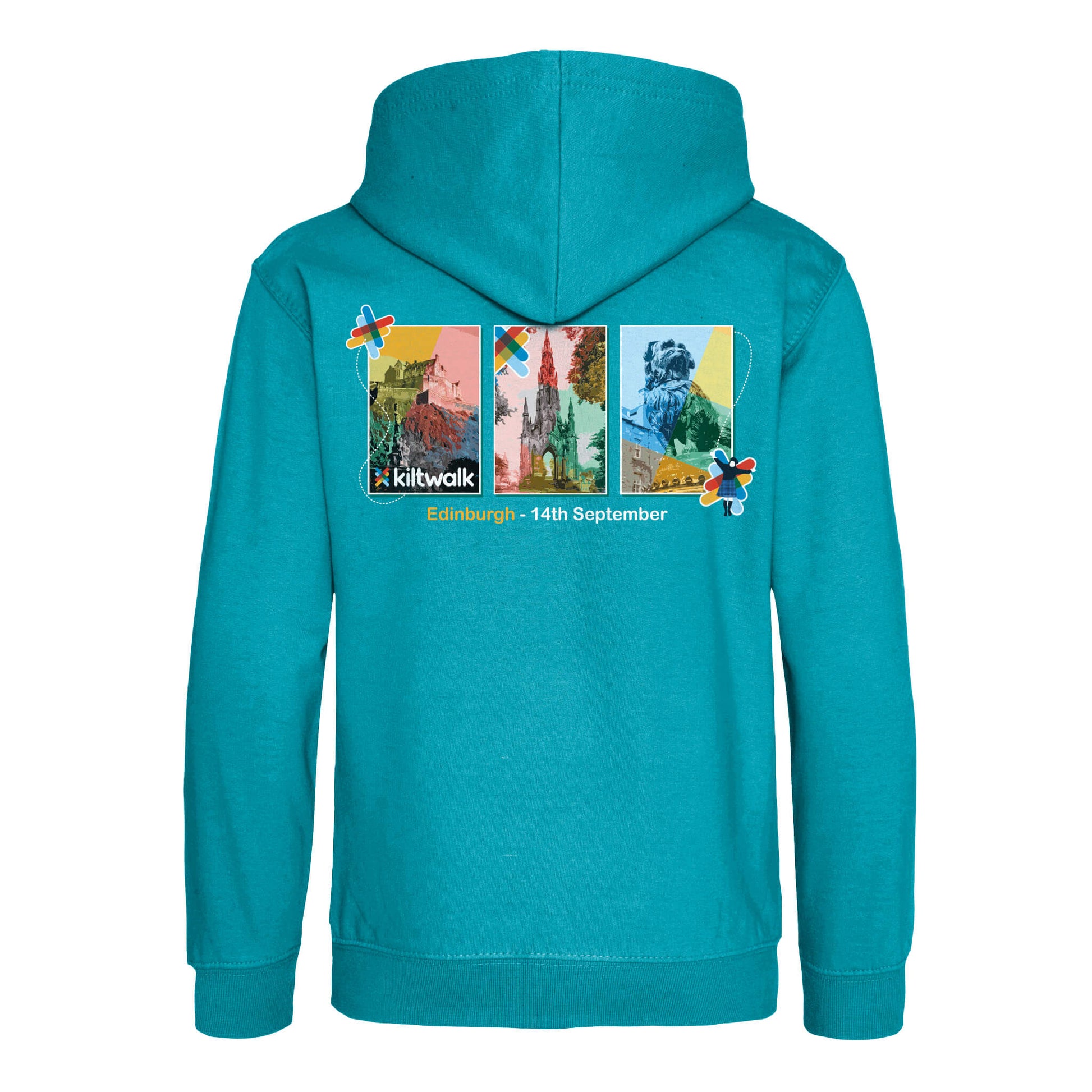 Edinburgh Landmarks Hoodie | Lagoon Blue | Back | The Kiltwalk
