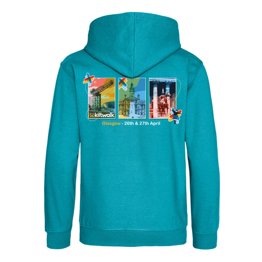 Glasgow Landmarks Hoodie | Lagoon Blue | Back | The Kiltwalk