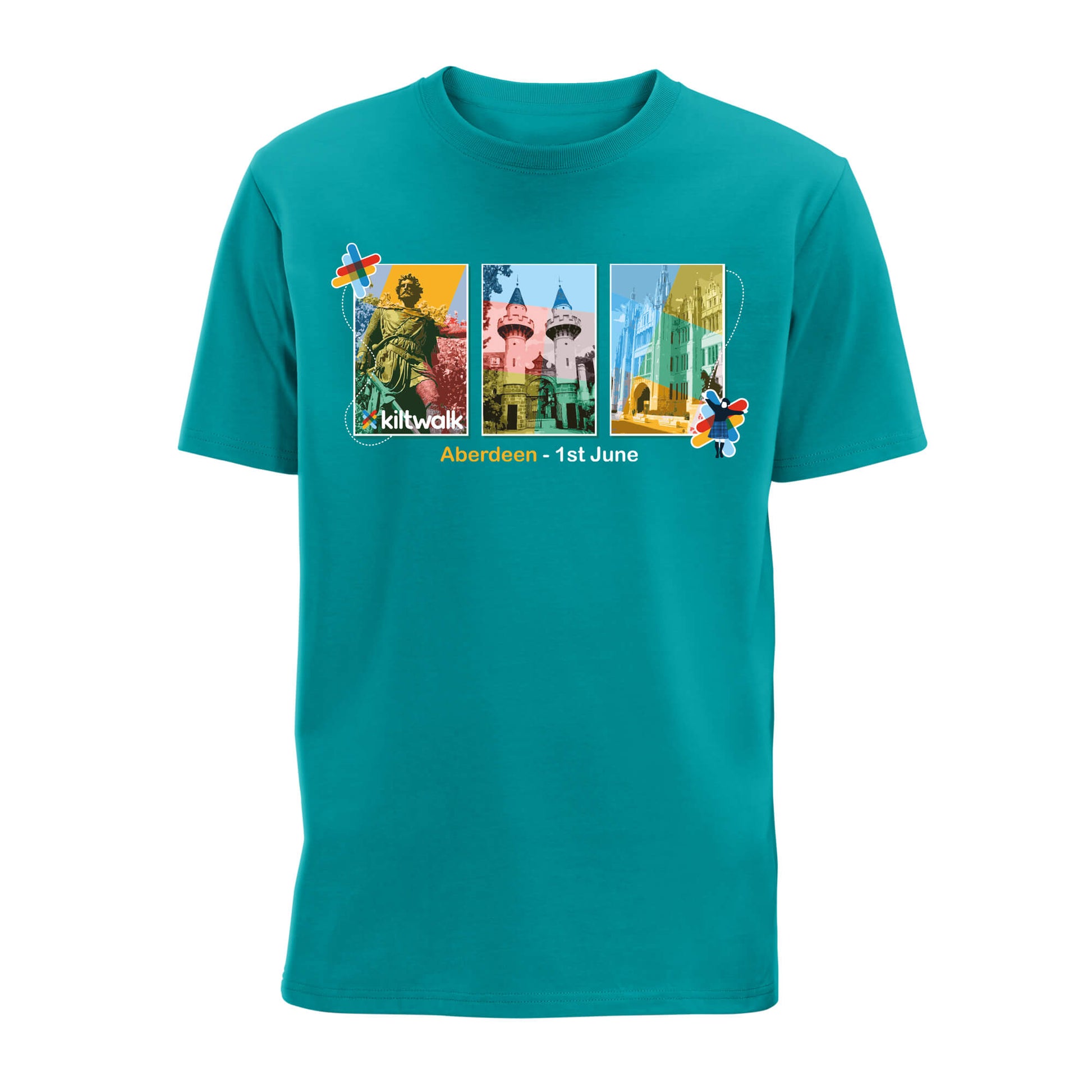 Aberdeen Landmarks T-Shirt | Ocean Teal | The Kiltwalk