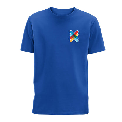 Front view of Royal Blue Kiltwalk Unisex T-Shirt with Kiltwalk symbol on the left chest.